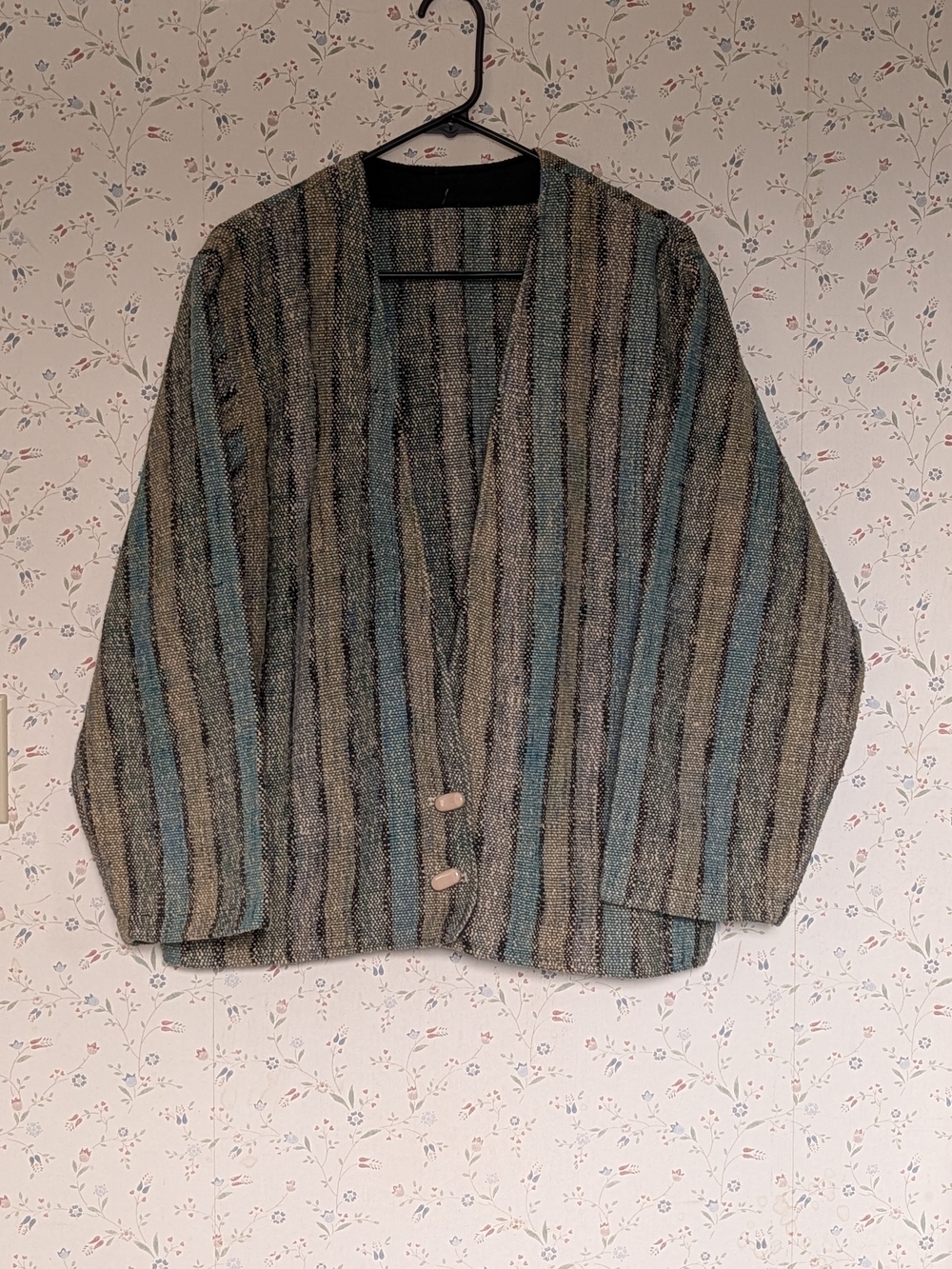 💙 💚 Handwoven Striped Boho Button-Front Jacket Artisan High quality